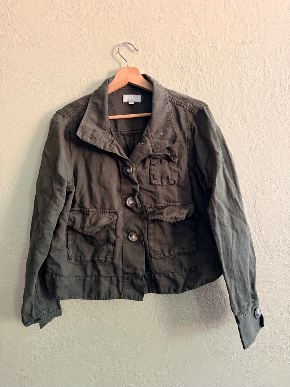 LOFT Olive Green Utility Jacket with Front Flap Pockets